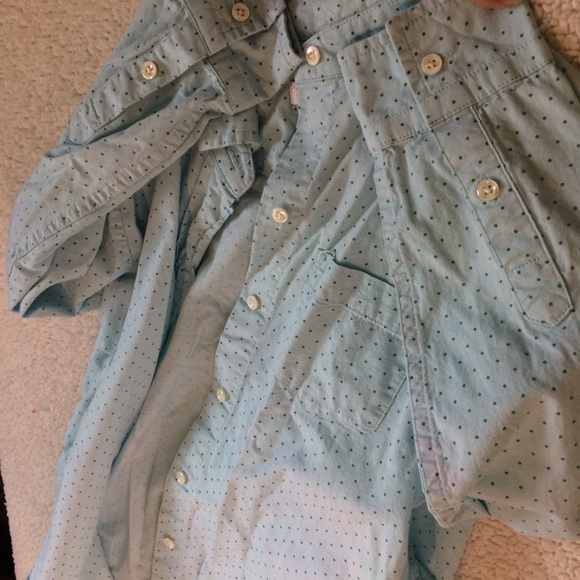 sale j crew sz00 lt blu blouse green dots - Picture 2 of 8